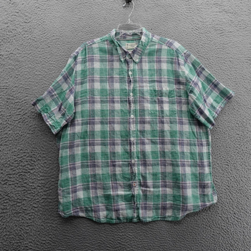 Weatherproof Vintage Washable Linen Button Down Shirt XXL Green Blue Plaid Mens